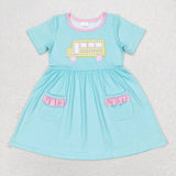 GSD1341 Back to school Bus Mint Girls Dress