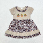 GSD1347 Embroidery Pumpkin Leopard Girls Dress