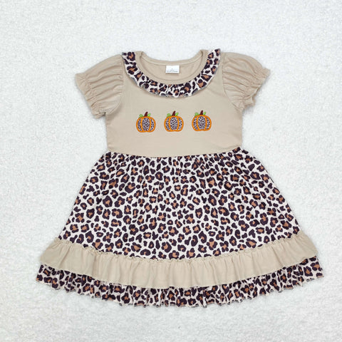 GSD1347 Embroidery Pumpkin Leopard Girls Dress