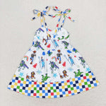 GSD1350 Rainbow Plaid Toy Ruffles Girls Dress