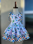 GSD1350 Rainbow Plaid Toy Ruffles Girls Dress