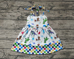 GSD1350 Rainbow Plaid Toy Ruffles Girls Dress