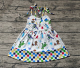 GSD1350 Rainbow Plaid Toy Ruffles Girls Dress