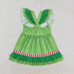 GSD1356 Christmas Green Love Ruffles Cotton Girls Dress