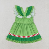 GSD1356 Christmas Green Love Ruffles Cotton Girls Dress