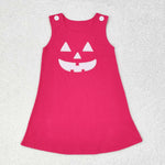 GSD1361 Embroidery Halloween Pumpkin Pink Girls Strap Dress