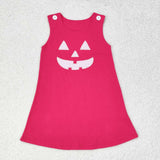 GLD0576 Embroidery Halloween Pumpkin Pink Strap dress Girls Set