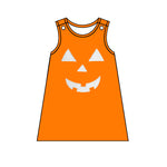 GSD1376 Embroidery Halloween Pumpkin Orange Girls Dress