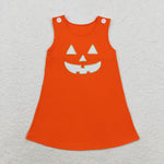 GLD0808 Embroidery Halloween Pumpkin Orange Dress Girls Set