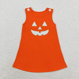 GLD0807 Embroidery Halloween Pumpkin Orange dress Girls Set