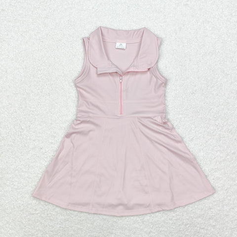 GSD1378 Sports Solid Color Pink Sleeveless Girls Dress