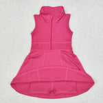 GSD1379 Sports Solid Color Dark Pink Sleeveless Girls Dress