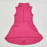 GSD1379 Sports Solid Color Dark Pink Sleeveless Girls Dress