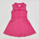 GSD1379 Sports Solid Color Dark Pink Sleeveless Girls Dress