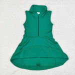 GSD1380 Sports Solid Color Green Sleeveless Girls Dress