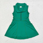 GSD1380 Sports Solid Color Green Sleeveless Girls Dress