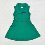 GSD1380 Sports Solid Color Green Sleeveless Girls Dress