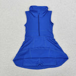 GSD1381 Sports Solid Color Blue Sleeveless Girls Dress