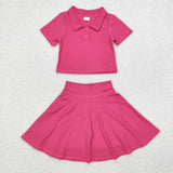 GSD1391 Sports Pink Polo Shirt Skirt Girls Set