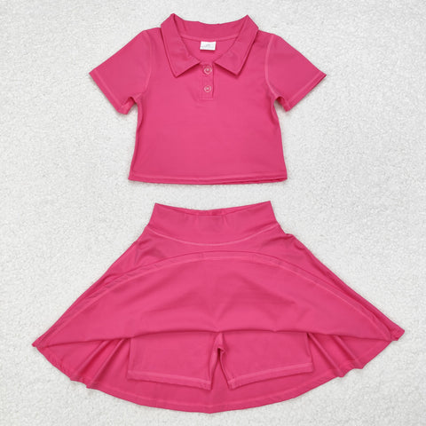 GSD1391 Sports Pink Polo Shirt Skirt Girls Set