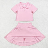 GSD1393 Sports Light Pink Polo Shirt Skirt Girls Set