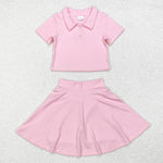 GSD1393 Sports Light Pink Polo Shirt Skirt Girls Set