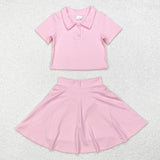 GSD1393 Sports Light Pink Polo Shirt Skirt Girls Set