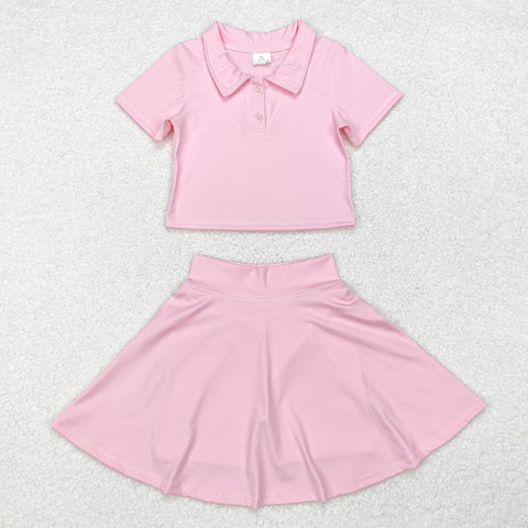 GSD1393 Sports Light Pink Polo Shirt Skirt Girls Set