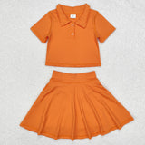 GSD1394 Sports Orange Polo Shirt Skirt Girls Set