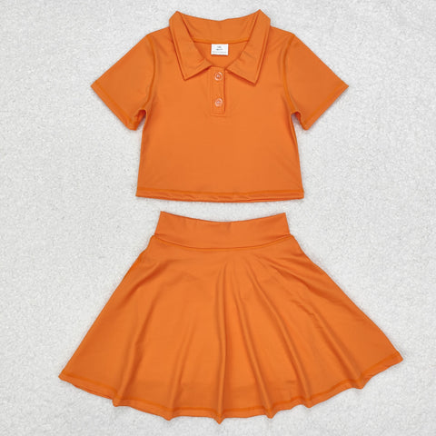 GSD1394 Sports Orange Polo Shirt Skirt Girls Set