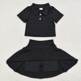 GSD1397 Sports Black Polo Shirt Skirt Girls Set