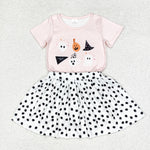 GSD1407 Halloween Pumpkin Dots Girls Skirt Set