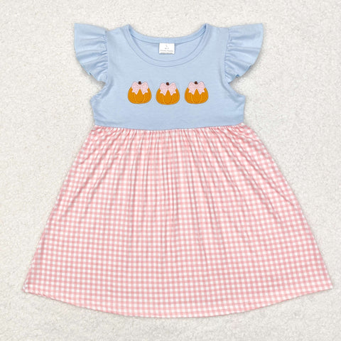 GSD1421 Embroidery Pumpkin Plaid Girls Dress