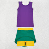 GSD1432 Sports Mardi Gras Purple Green Skirt Girls Set