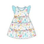 Preorder Notice GSD1447 Easter Flower Rabbit Blue Girl's Dress