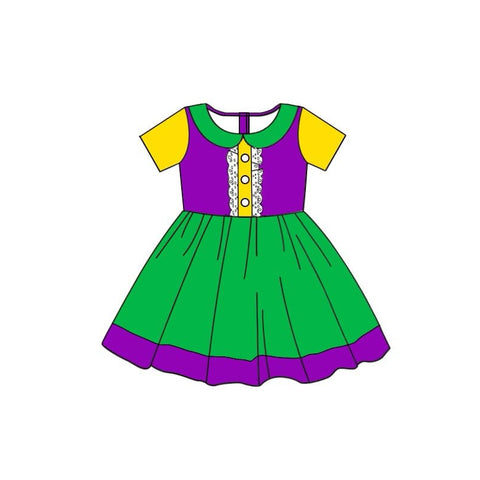 Preorder Notice GSD1454 Mardi Gras Green Purple Girl's Dress