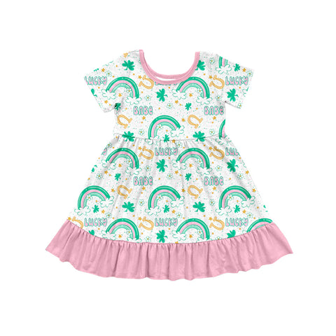 Preorder 11.09 GSD1484 St. Patrick Lucky Green Pink Girl's Dress