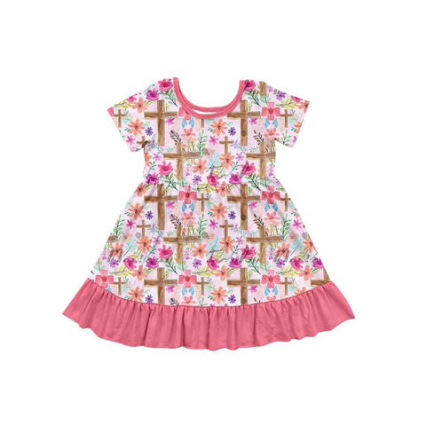 Preorder 11.09 GSD1485 Easter Cross Flower Pink Girl's Dress