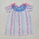 GSD1520 Embroidery Flower Bows Cute Girl's Dress