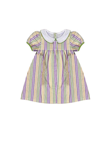 Preorder 12.01 GSD1571 Mardi Gras Stripe Girl's Dress