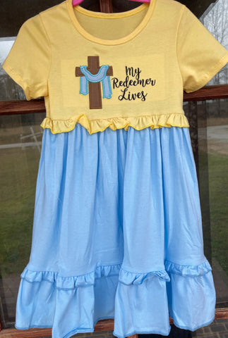 Preorder 12.01 GSD1572 Easter He is risen my redeemer lives Girl's Dress