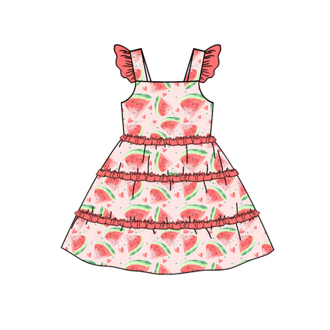 Preorder 12.01 GSD1576 Watermelon Red Ruffles Girl's Dress