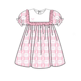 Preorder GSD1578 Embroidery Easter Rabbit Bows Pink Girl's Dress