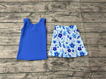 Preorder GSD1595 Flower Blue Girls Skirt Shorts Set