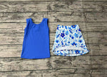 Preorder GSD1595 Flower Blue Girls Skirt Shorts Set