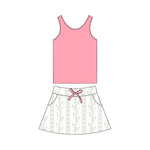 Preorder 12.08 GSD1596 Flower Pink Girls Skirt Set