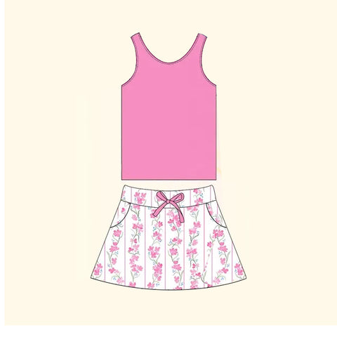 Preorder 12.08 GSD1597 Flower Pink Girls Skirt Set