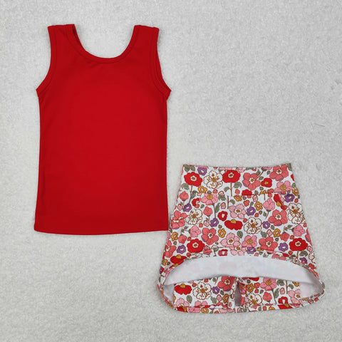 GSD1598 Flower Red Girls Skirt Set