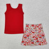 GSD1598 Flower Red Girls Skirt Set