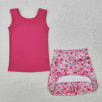 GSD1599 Flower Rose Pink Girls Skirt Shorts Set